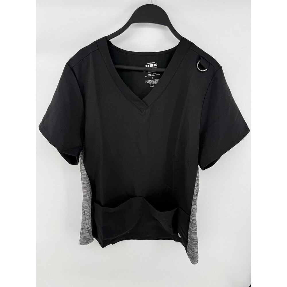 RBX Womens Scrub Top Short Sleeve V Neck Black Stretch Size Large